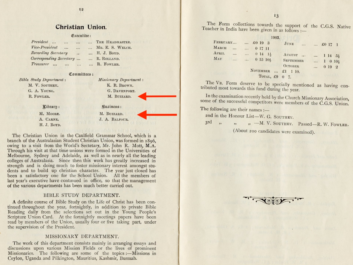 1903 Speech Day Christian Union Report